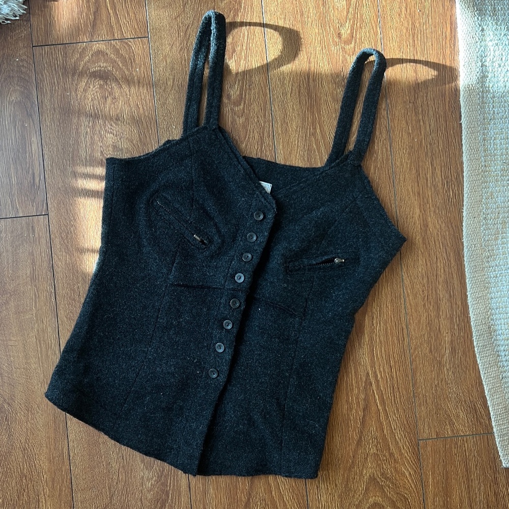 Black Wool Zipper & Button Tank Top - Picture 2 of 7